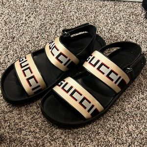 Gucci Double Strap Stripe Logo Sandal White Black